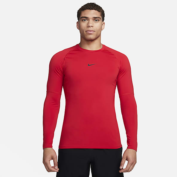 Red Dri FIT Long Sleeve Shirts Tops. Nike